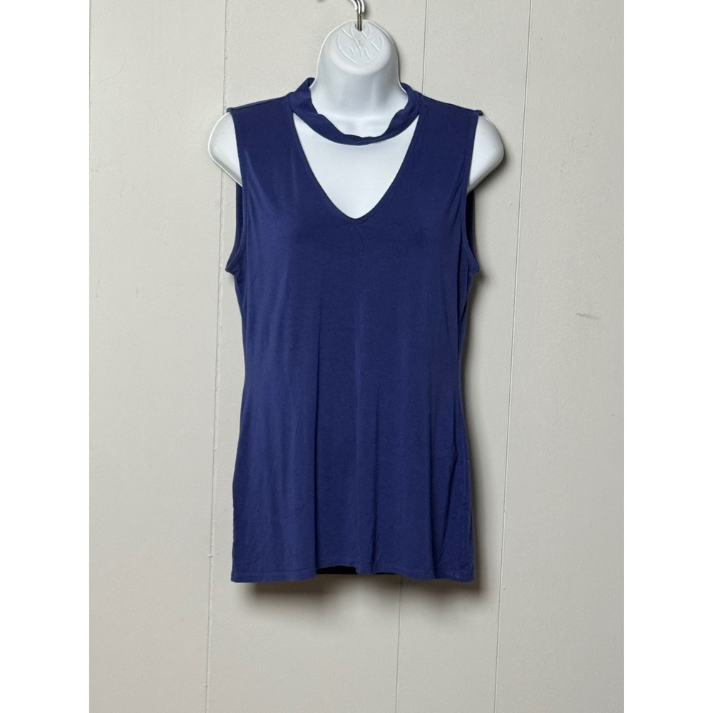White House Black Market Women's Royal Blue Choker V-Neck Sleeveless Top Size M